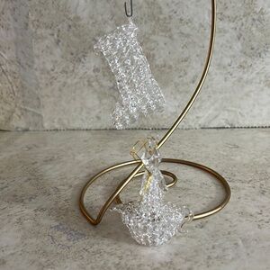 Old Vintage Christmas Spun Glass Ornament Stocking and Candlestick